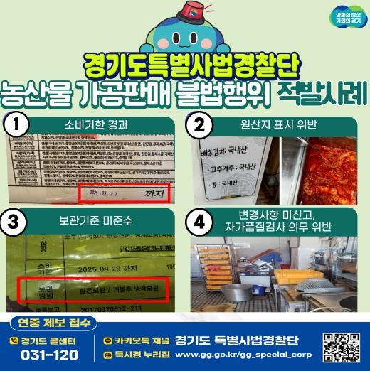 ‘국내산’ 둔갑한 중국산 김치부터 소비기한 지난 떡까지…농산물 가공판매 불법행위 경기도 특사경에 적발 기사 이미지